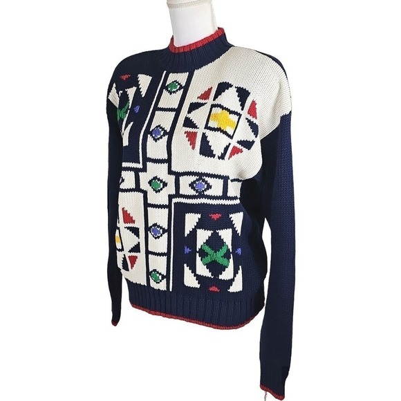 Vintage Lizwear ~Woman Size M~ Blue/White Embroidered Sweater Colorful NWT. - Picture 5 of 12